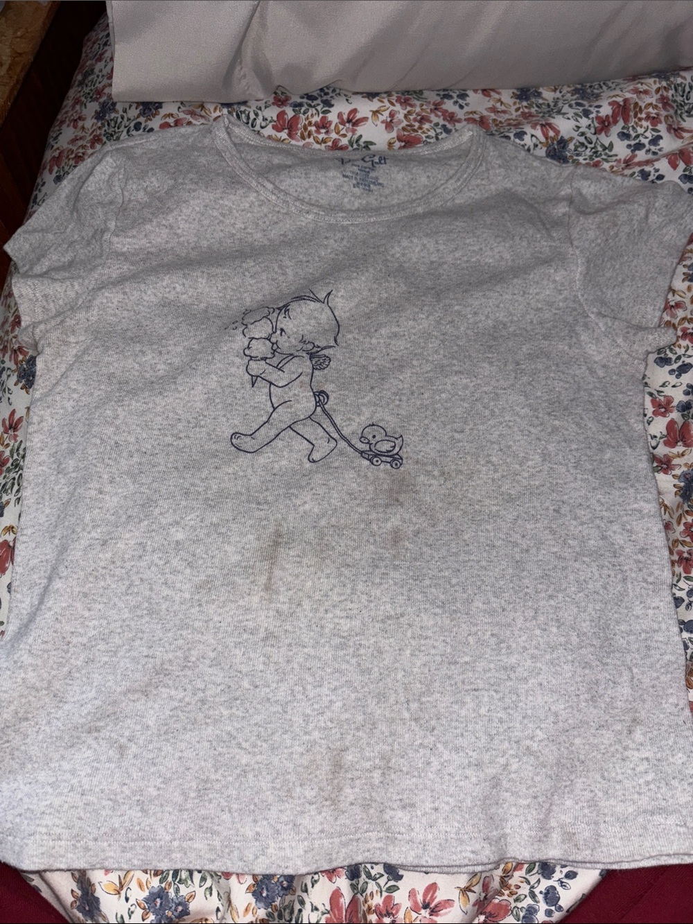 Brandy Melville Gray Kids Tee with Navy Outline Character